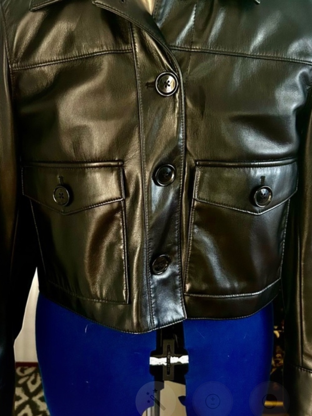 Women's Black. Vegan leather  Jacket with Flap Pockets. Cropped.